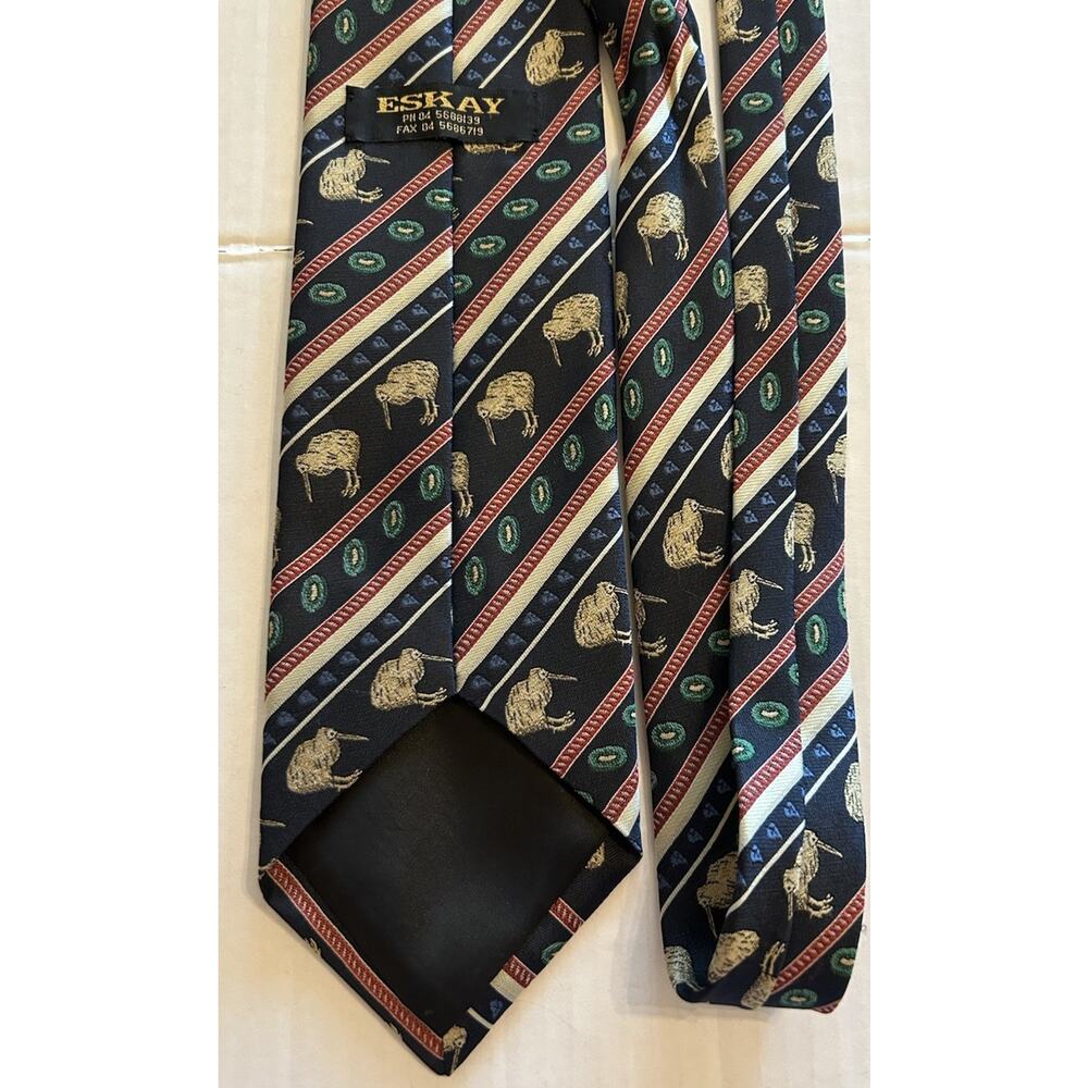 Vtg New Zealand Eskay Men’s Tie Kiwi Bird And Nest Print 3.75” Navy Polyester - Picture 6 of 9